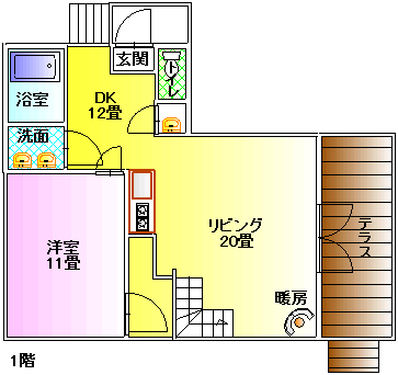 軽井沢143大型ログハウスの　1階間取り図