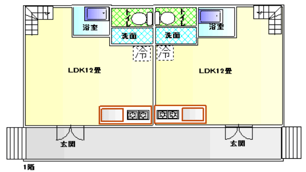 軽井沢143　連棟式ログ8名用　1階間取り図