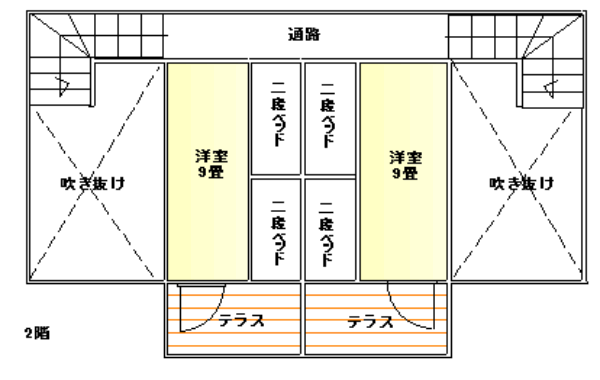 軽井沢143　連棟式ログハウス8名用　2階間取り図
